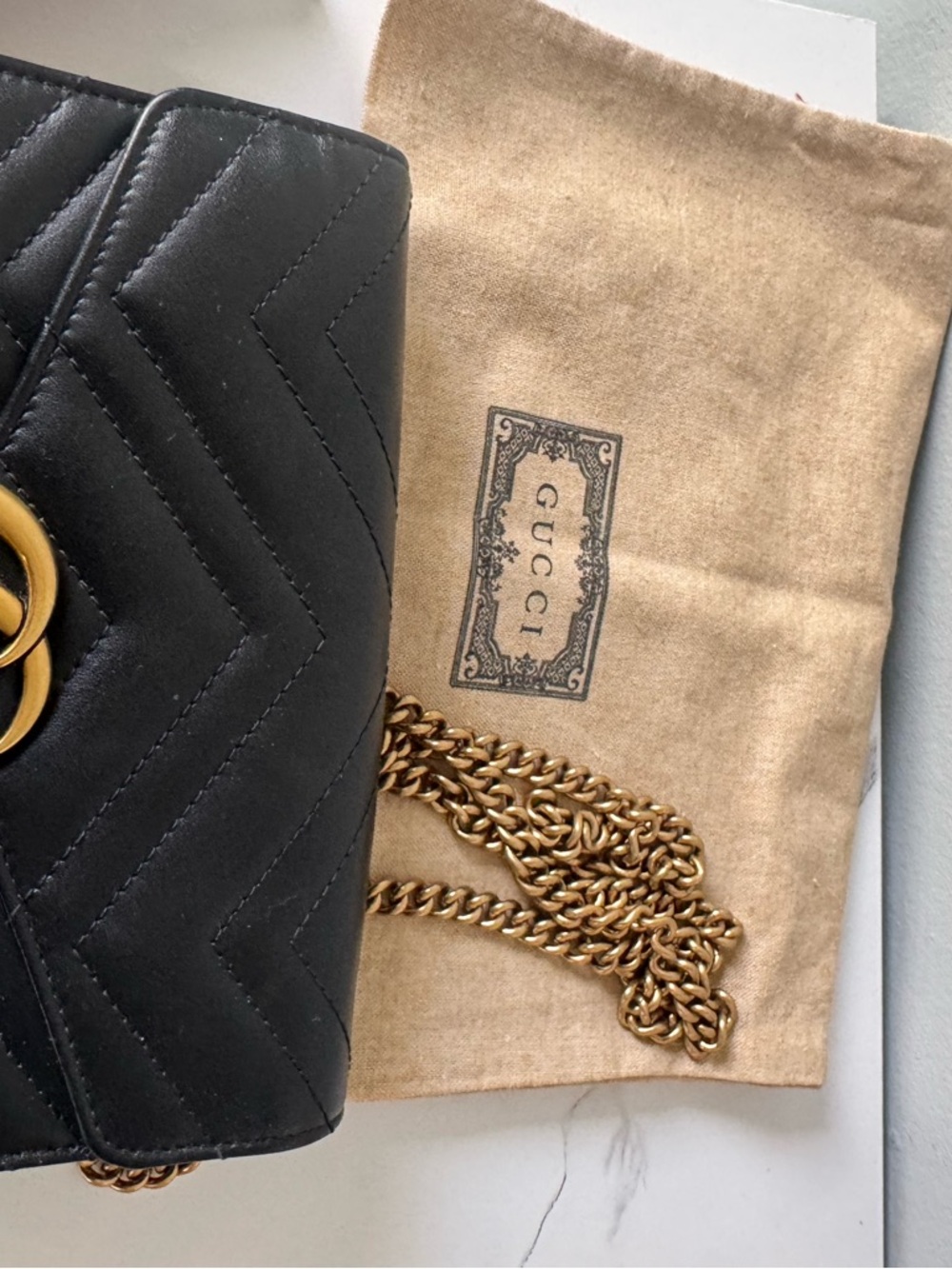 Gucci Black Chevron Matelassé Shoulder Bag with Gold Hardware